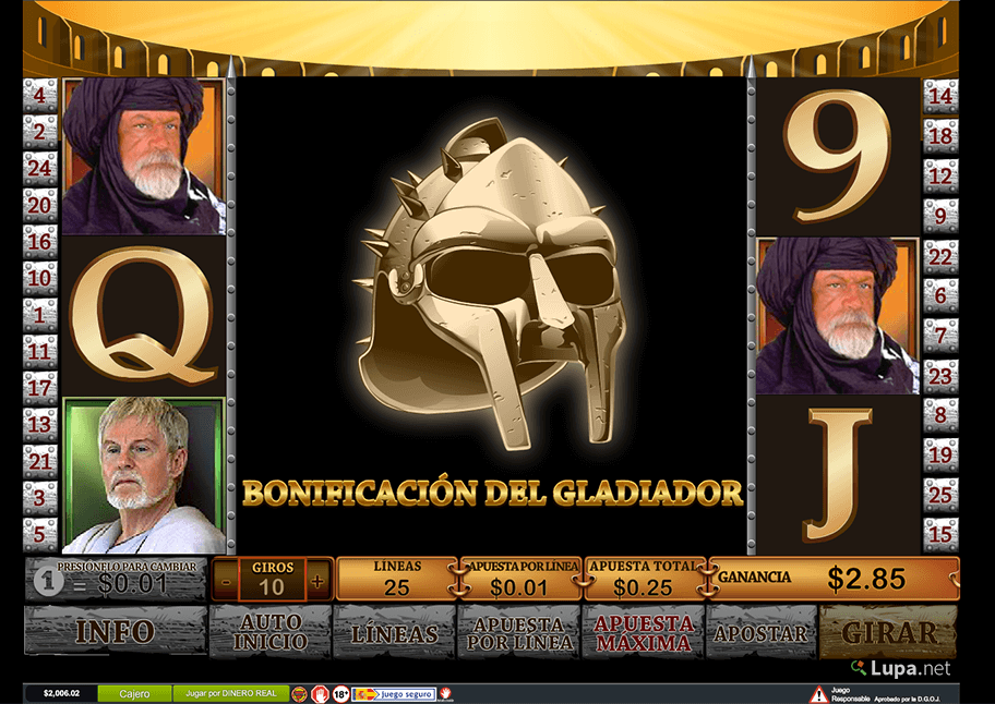 Bonificación del Gladiador en la misma slot